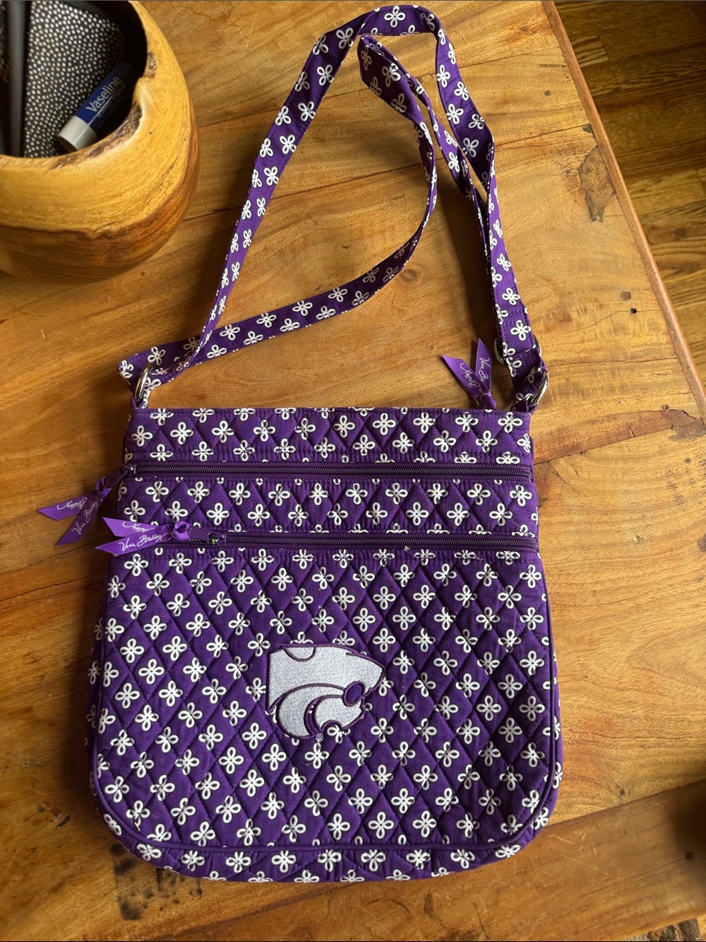 Vera Bradley Purple Kansas Stste Quilted Crossbody with White Pattern